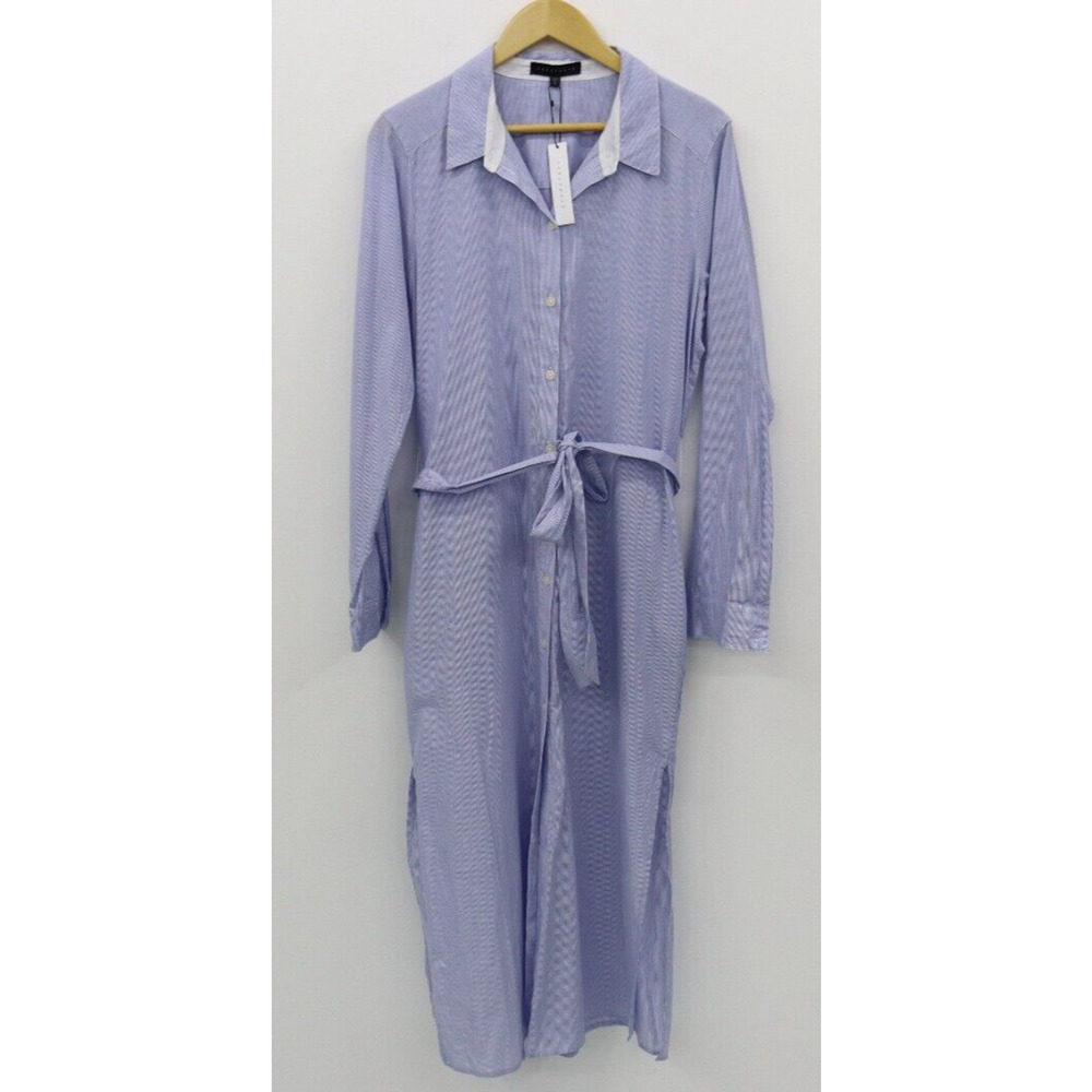 Sanctuary Women's Large Blue and White Stripe Button Down Shirt Dress New NWT